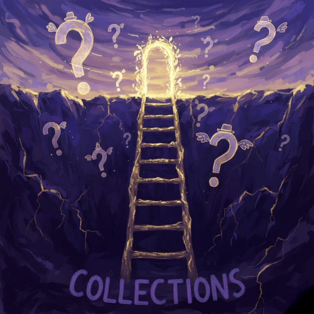 An infographic of a ladder climbing from a "collections" pit.