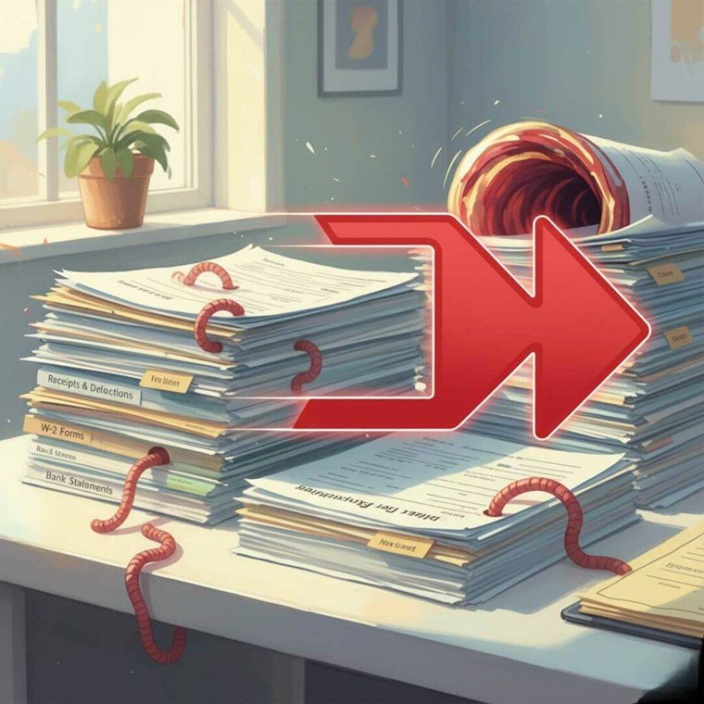 Organized tax documents with fast-forward.