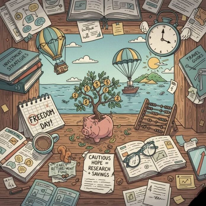 Messy desk with financial plans and travel dreams. Messy desk with financial plans and travel dreams.